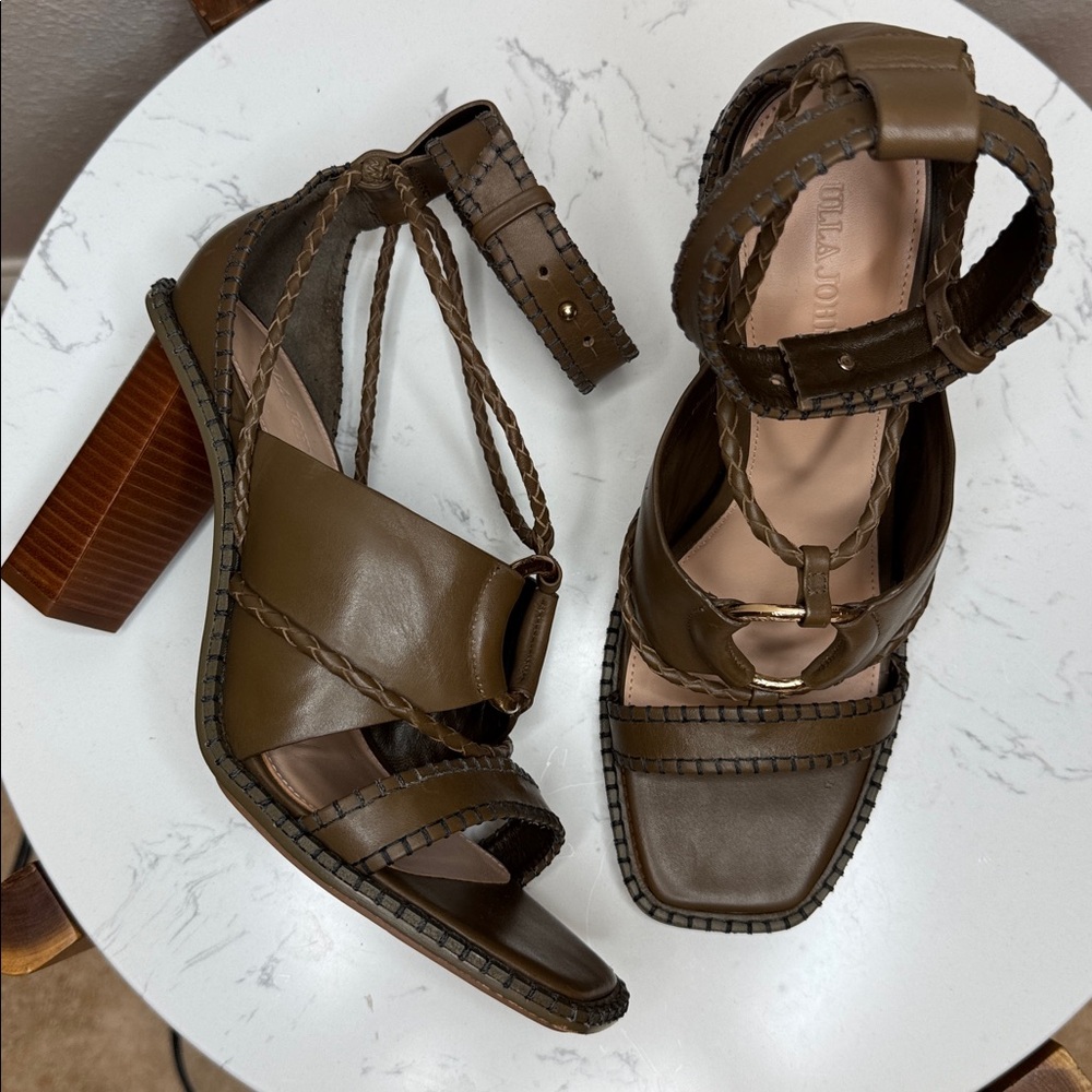 Ulla Johnson Leather Sandals Whipstitch Trim‎ Multi Strap Ankle - 40 / 9.5-10